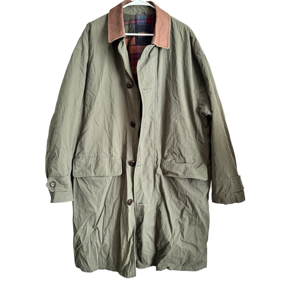 Vintage Olive Green Utility Jacket with Brown Corduroy Collar